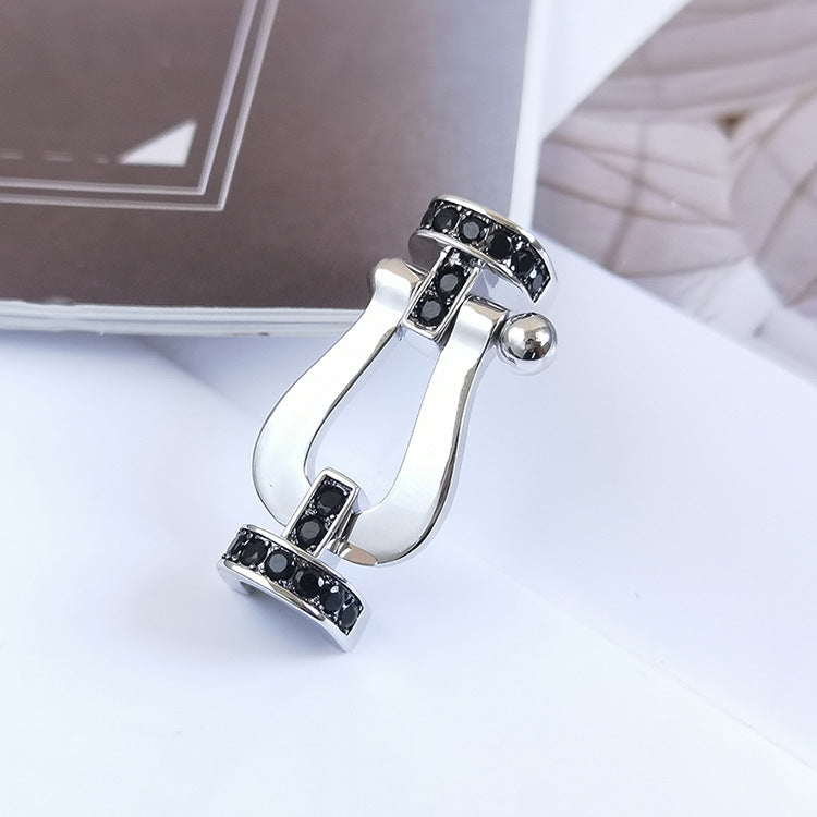 [⭐Veyra]FORCE LARGE HORSESHOE BLACK DIAMOND BRACELET SILVER