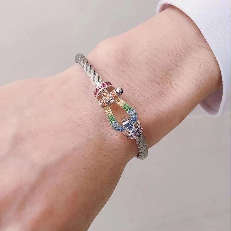 [⭐Veyra]FORCE LARGE HORSESHOE  COLORED DIAMOND BRACELET ROSE GOLD