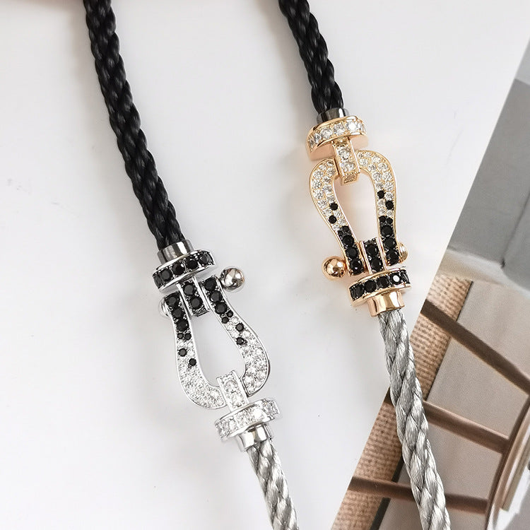 [⭐Veyra]FORCE LARGE HORSESHOE BLACK WHITE DIAMOND BRACELET ROSE GOLD