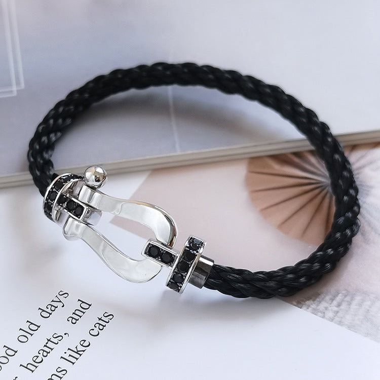 [⭐Veyra]FORCE LARGE HORSESHOE BLACK DIAMOND BRACELET SILVER
