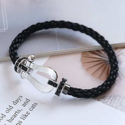 [⭐Veyra]FORCE LARGE HORSESHOE BLACK DIAMOND BRACELET SILVER