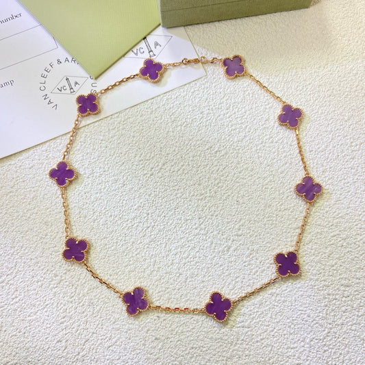 [⭐Veyra Jewelry]CLOVER 10 MOTIFS  PURPLE VIOLET  NECKLACE