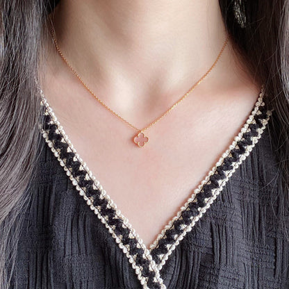 [⭐Veyra]CLOVER 15MM PINK MOTHER-OF-PEARL SINGLE FLOWER NECKLACE