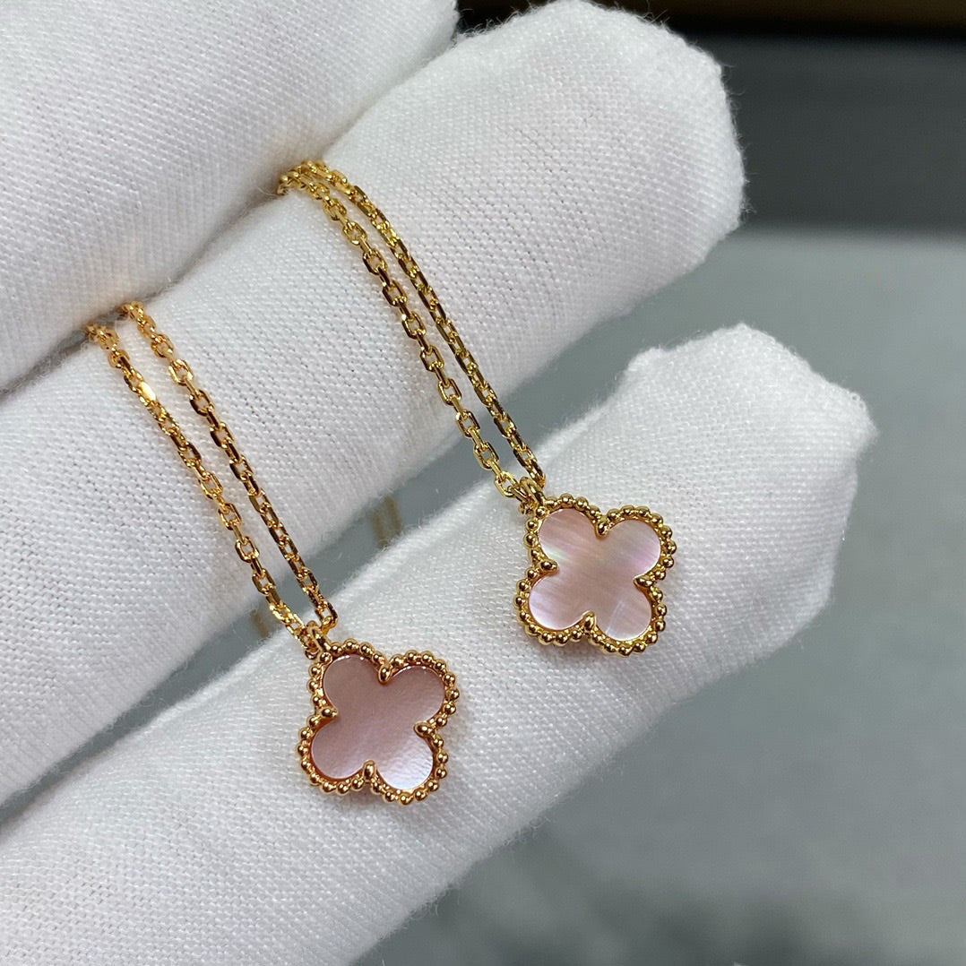 [⭐Veyra]CLOVER 15MM PINK MOTHER-OF-PEARL SINGLE FLOWER NECKLACE