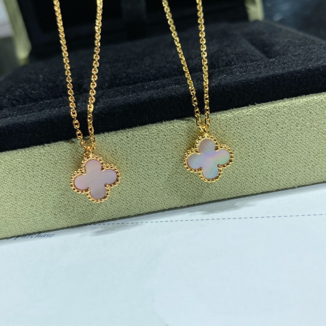[⭐Veyra]CLOVER 15MM PINK MOTHER-OF-PEARL SINGLE FLOWER NECKLACE