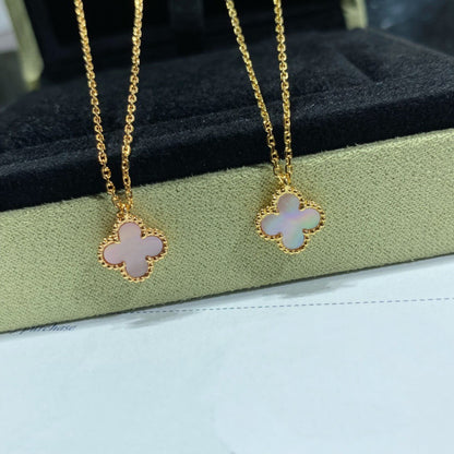 [⭐Veyra]CLOVER 15MM PINK MOTHER-OF-PEARL SINGLE FLOWER NECKLACE