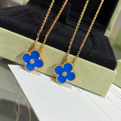[⭐Veyra]CLOVER 15MM DIAMOND AND BLUE AGATE NECKLACE