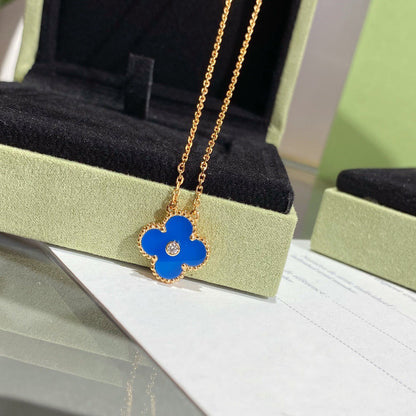 [⭐Veyra]CLOVER 15MM DIAMOND AND BLUE AGATE NECKLACE