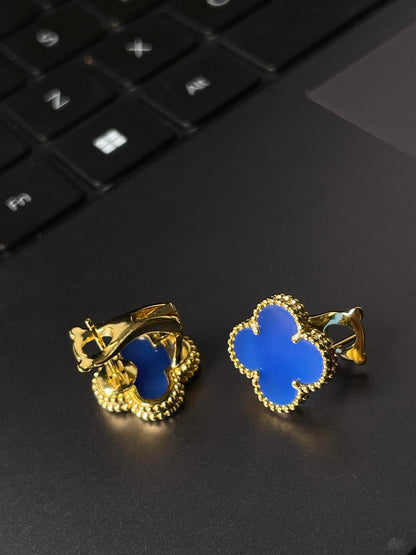 [⭐Veyra] CLOVER LARGE (20mm) 1 MOTIFS BLUE MOP STUD EARRINGS