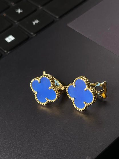 [⭐Veyra] CLOVER LARGE (20mm) 1 MOTIFS BLUE MOP STUD EARRINGS