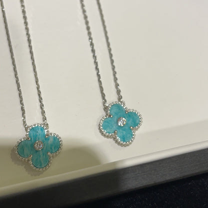 [⭐Veyra]CLOVER 15MM DIAMOND SVRES PORCELAIN  NECKLACE SILVER