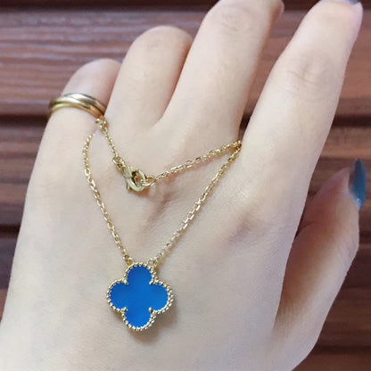 [⭐Veyra]CLOVER 15MM BLUE AGATE NECKLACE