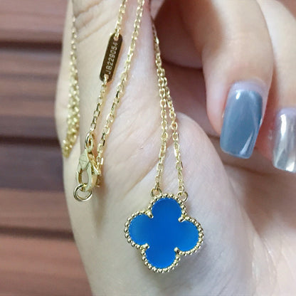 [⭐Veyra]CLOVER 15MM BLUE AGATE NECKLACE