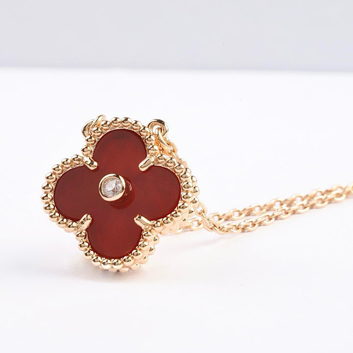 [⭐Veyra]CLOVER 15MM DIAMOND CARNELIAN NECKLACE