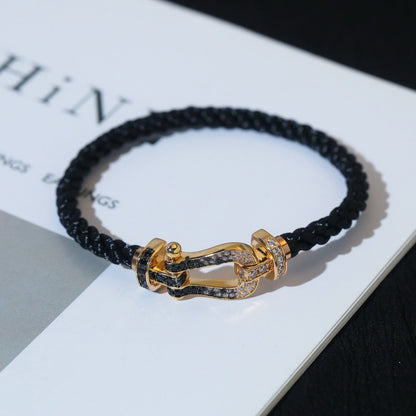 [⭐Veyra]FORCE LARGE HORSESHOE BLACK WHITE DIAMOND BRACELET SILVER
