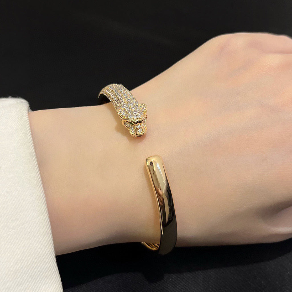 [⭐Veyra]PANTHERE HALF DIAMOND OPEN BRACELET