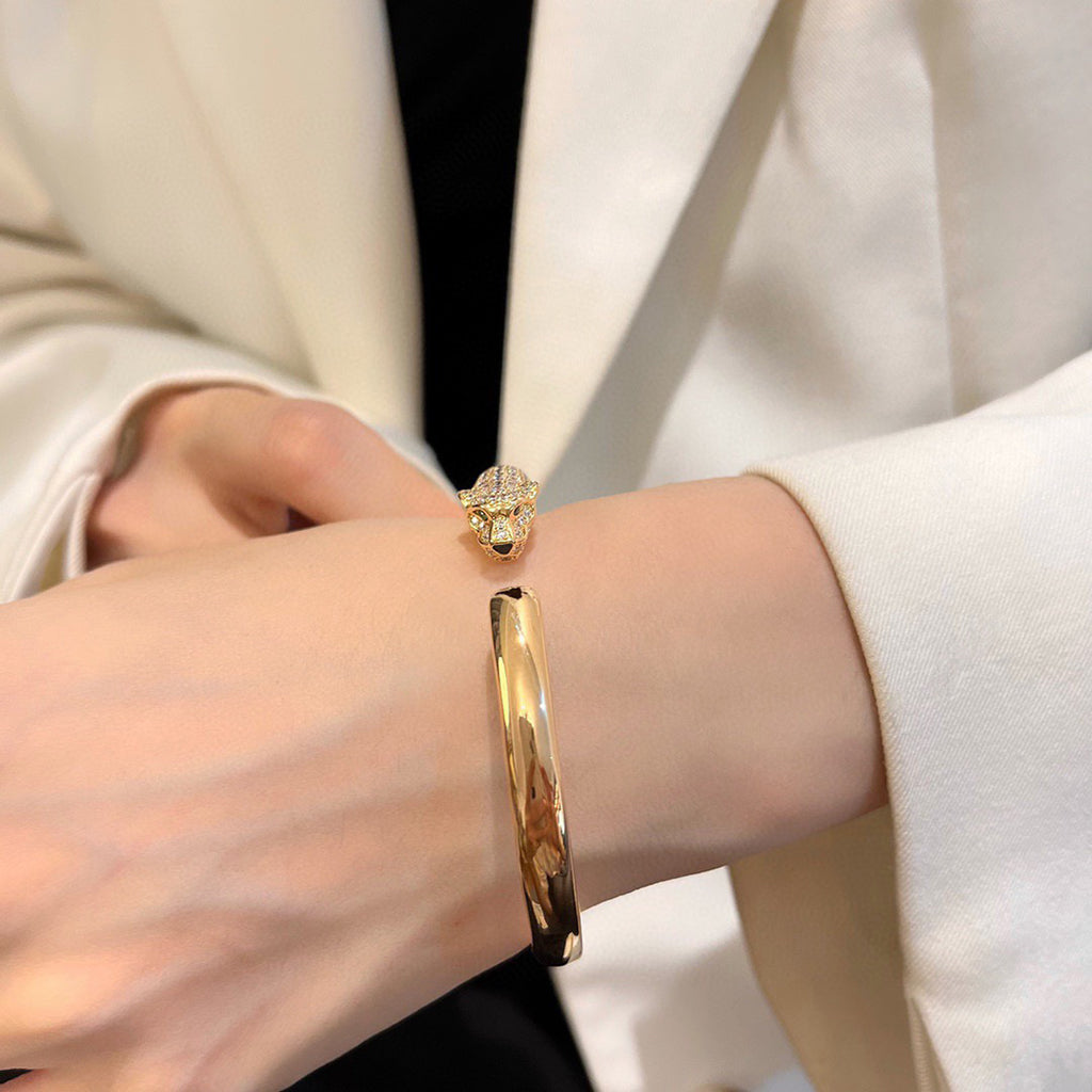 [⭐Veyra]PANTHERE HALF DIAMOND OPEN BRACELET