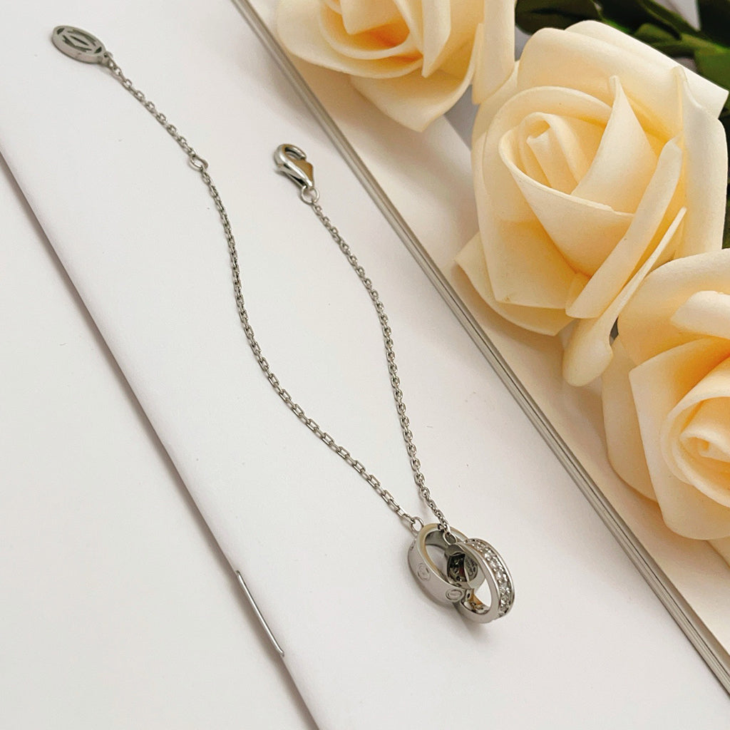 [⭐Veyra]LOVE DOUBLE RING HALF DIAMOND BRACELET