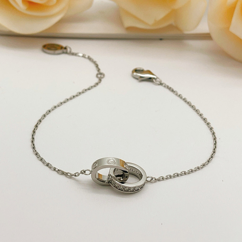 [⭐Veyra]LOVE DOUBLE RING HALF DIAMOND BRACELET