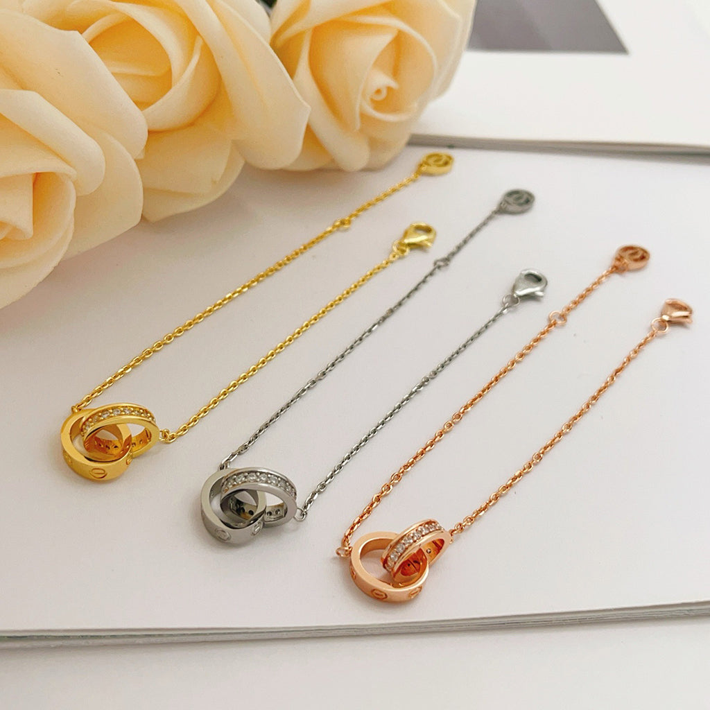 [⭐Veyra]LOVE DOUBLE RING HALF DIAMOND BRACELET