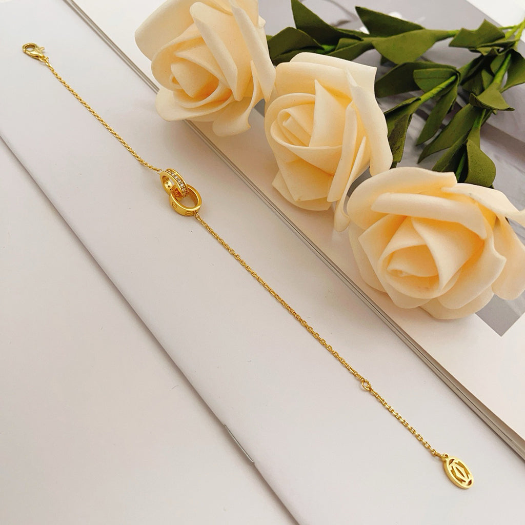 [⭐Veyra]LOVE DOUBLE RING HALF DIAMOND BRACELET