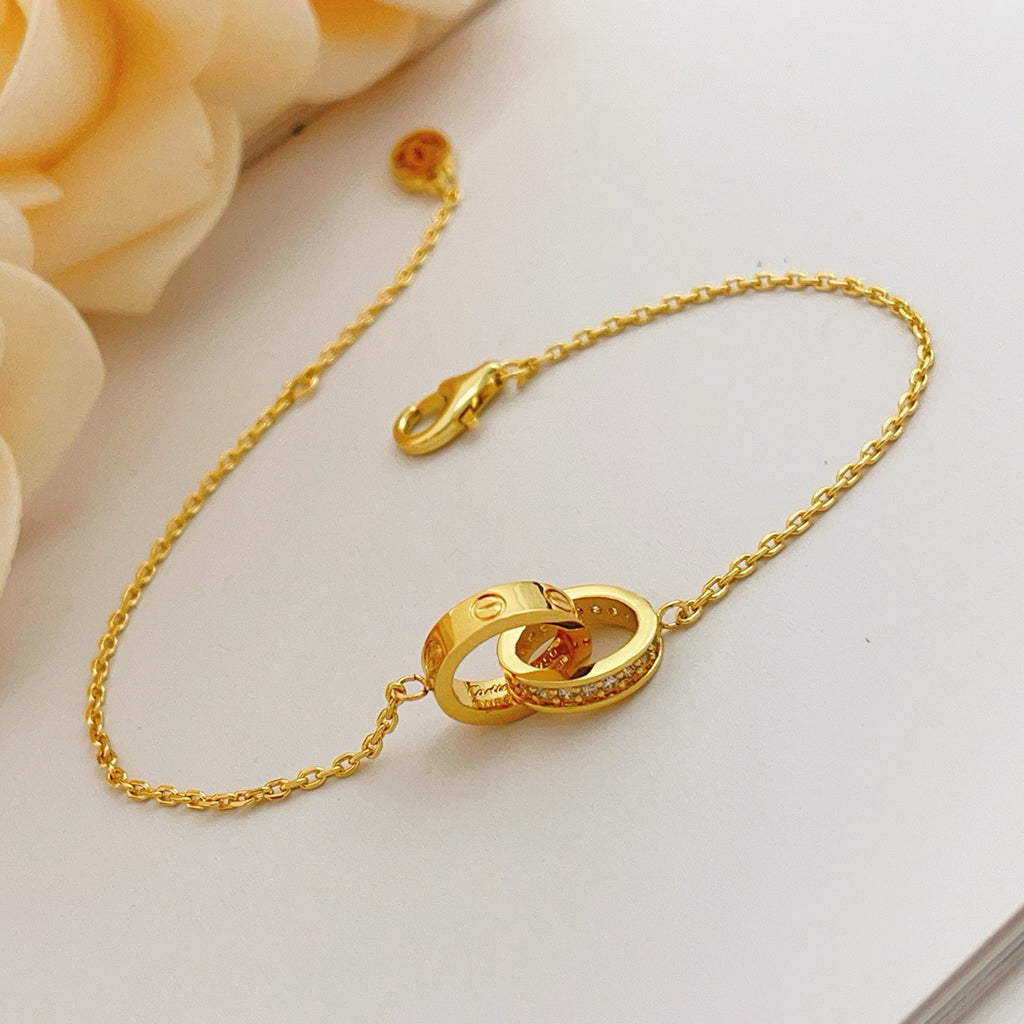 [⭐Veyra]LOVE DOUBLE RING HALF DIAMOND BRACELET