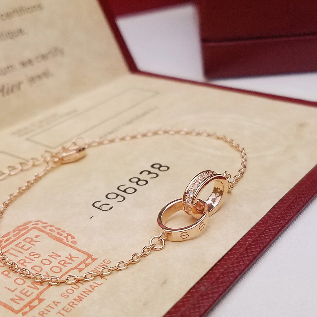 [⭐Veyra]LOVE DOUBLE RING HALF DIAMOND BRACELET
