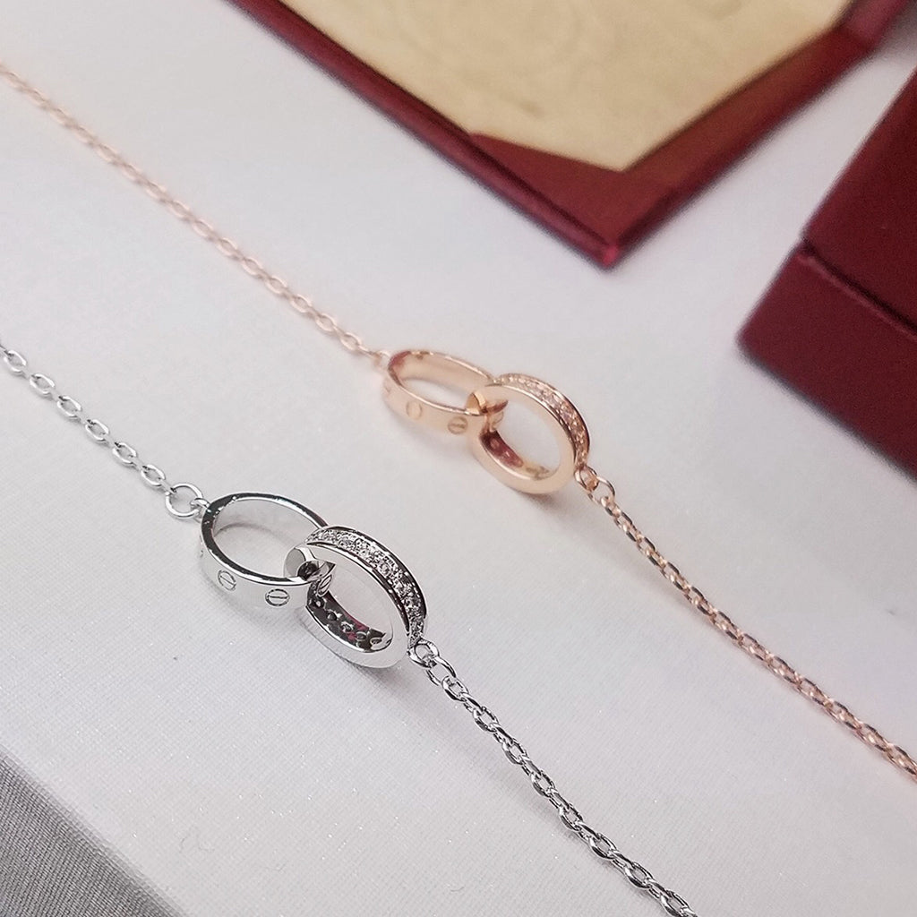 [⭐Veyra]LOVE DOUBLE RING HALF DIAMOND BRACELET