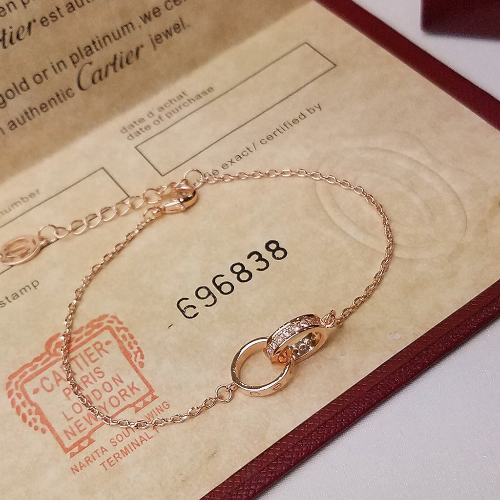 [⭐Veyra]LOVE DOUBLE RING HALF DIAMOND BRACELET