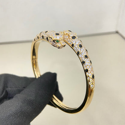 [⭐Veyra]PANTHERE DOUBLE HEADED HALF DIAMOND OPEN BRACELET
