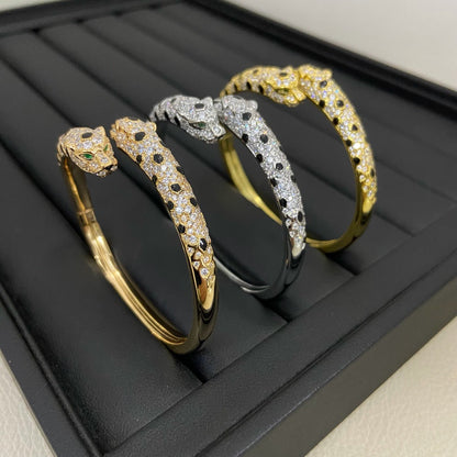 [⭐Veyra]PANTHERE DOUBLE HEADED HALF DIAMOND OPEN BRACELET