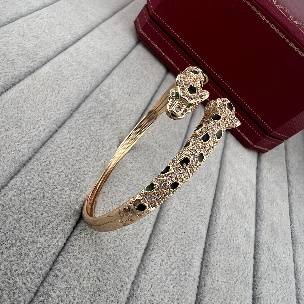 [⭐Veyra]PANTHERE DOUBLE HEADED HALF DIAMOND OPEN BRACELET