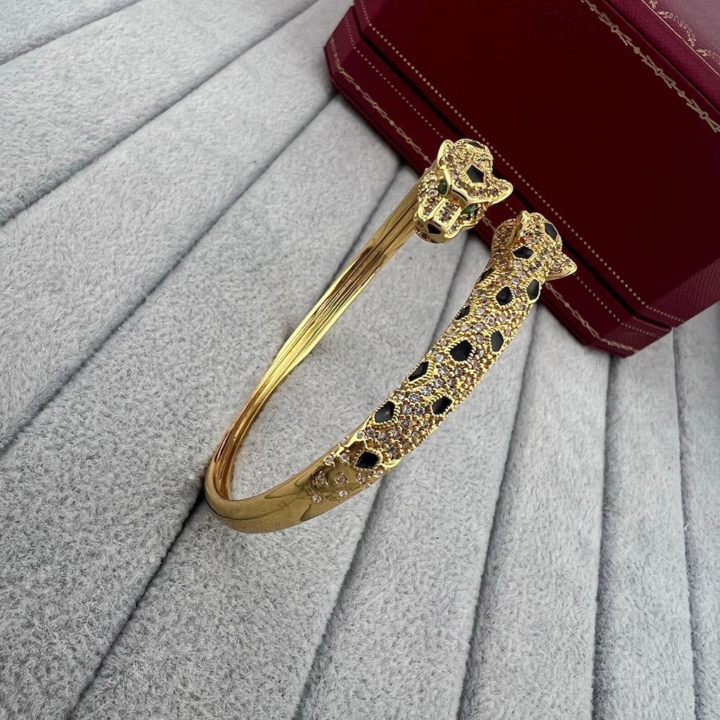 [⭐Veyra]PANTHERE DOUBLE HEADED HALF DIAMOND OPEN BRACELET