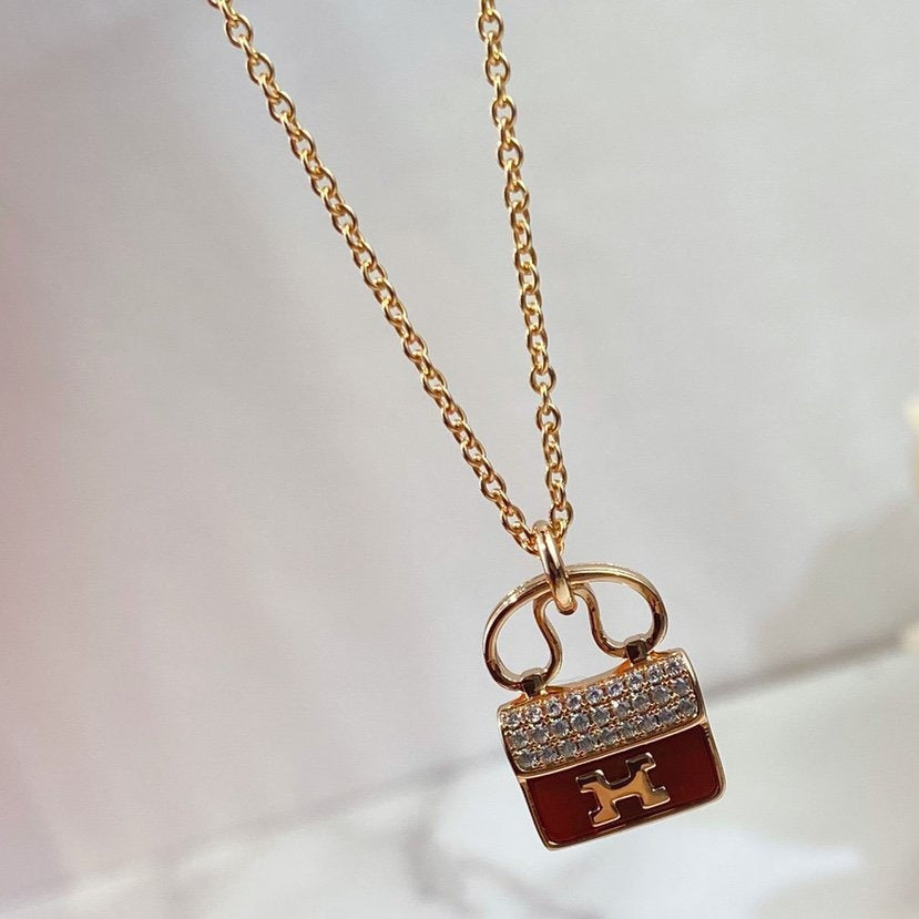 [⭐Veyra]CONSTANCE RED PEDANT PINK GOLD NECKLACE