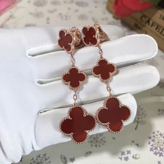 [⭐Veyra]CLOVER 3 MOTIF CARNELIAN DROP EARRINGS