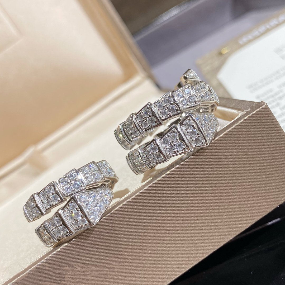 [⭐Veyra]SERPENTI DOUBLE RING SILVER DIAMOND PAVED