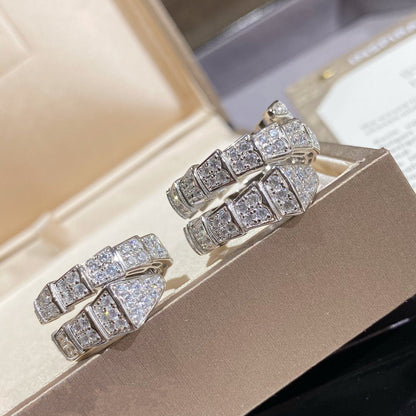 [⭐Veyra]SERPENTI DOUBLE RING SILVER DIAMOND PAVED