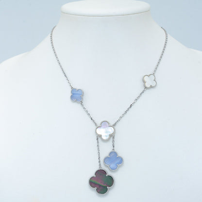 [⭐Veyra]CLOVER MOP CHALCEDONY NECKLACE SILVER 6 MOTIF