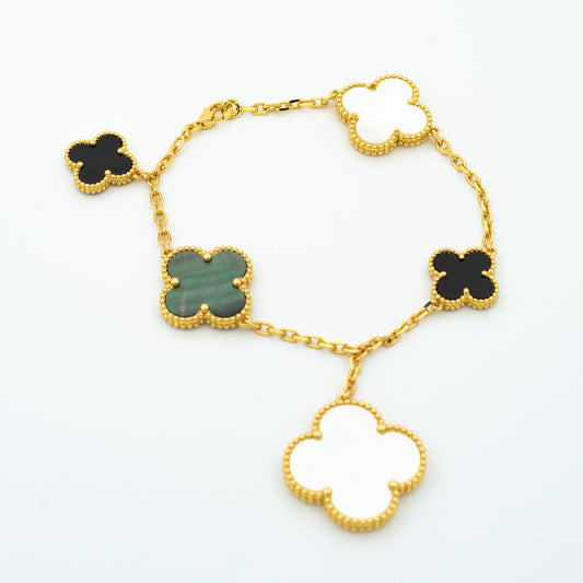[⭐Veyra]CLOVER BRACELET 5 MOTIFS ONYX MOP