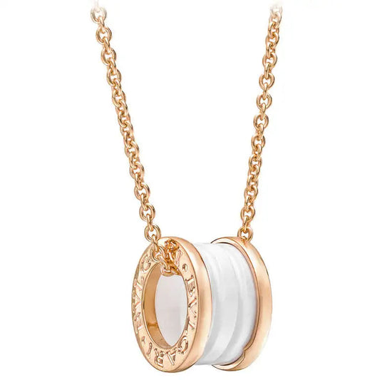 [⭐Veyra]ZERO 1 WHITE CERAMIC PINK GOLD DIAMOND NECKLACE