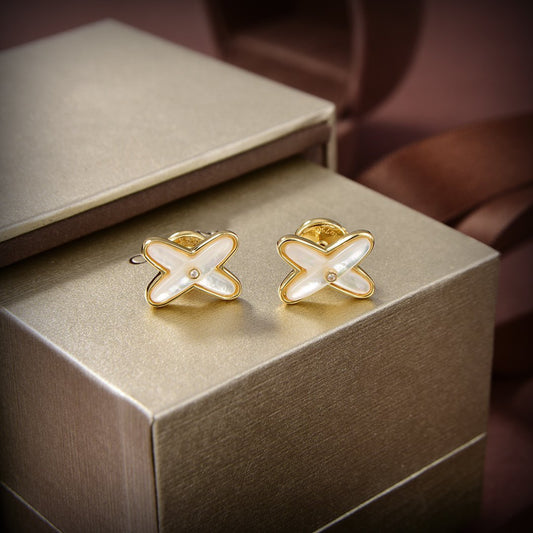 [⭐Veyra]JEUX DE WHITE MOP GOLD DIAMOND EARRINGS
