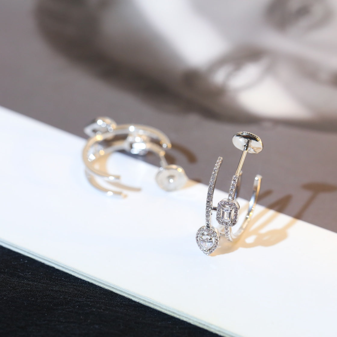 [⭐Veyra]CREOLES MY TWIN 2 RANGS SILVER DIAMOND EARRINGS