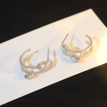 [⭐Veyra]CREOLES MY TWIN 2 RANGS SILVER DIAMOND EARRINGS