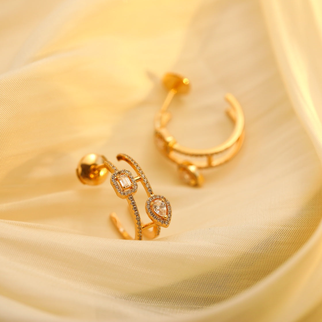 [⭐Veyra]CREOLES MY TWIN 2 RANGS SILVER DIAMOND EARRINGS