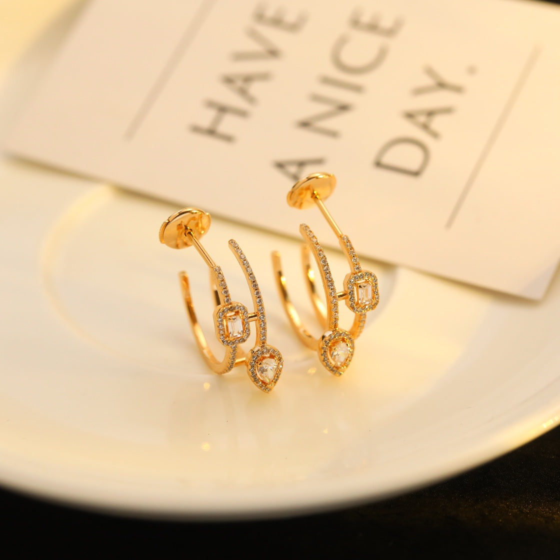 [⭐Veyra]CREOLES MY TWIN 2 RANGS SILVER DIAMOND EARRINGS