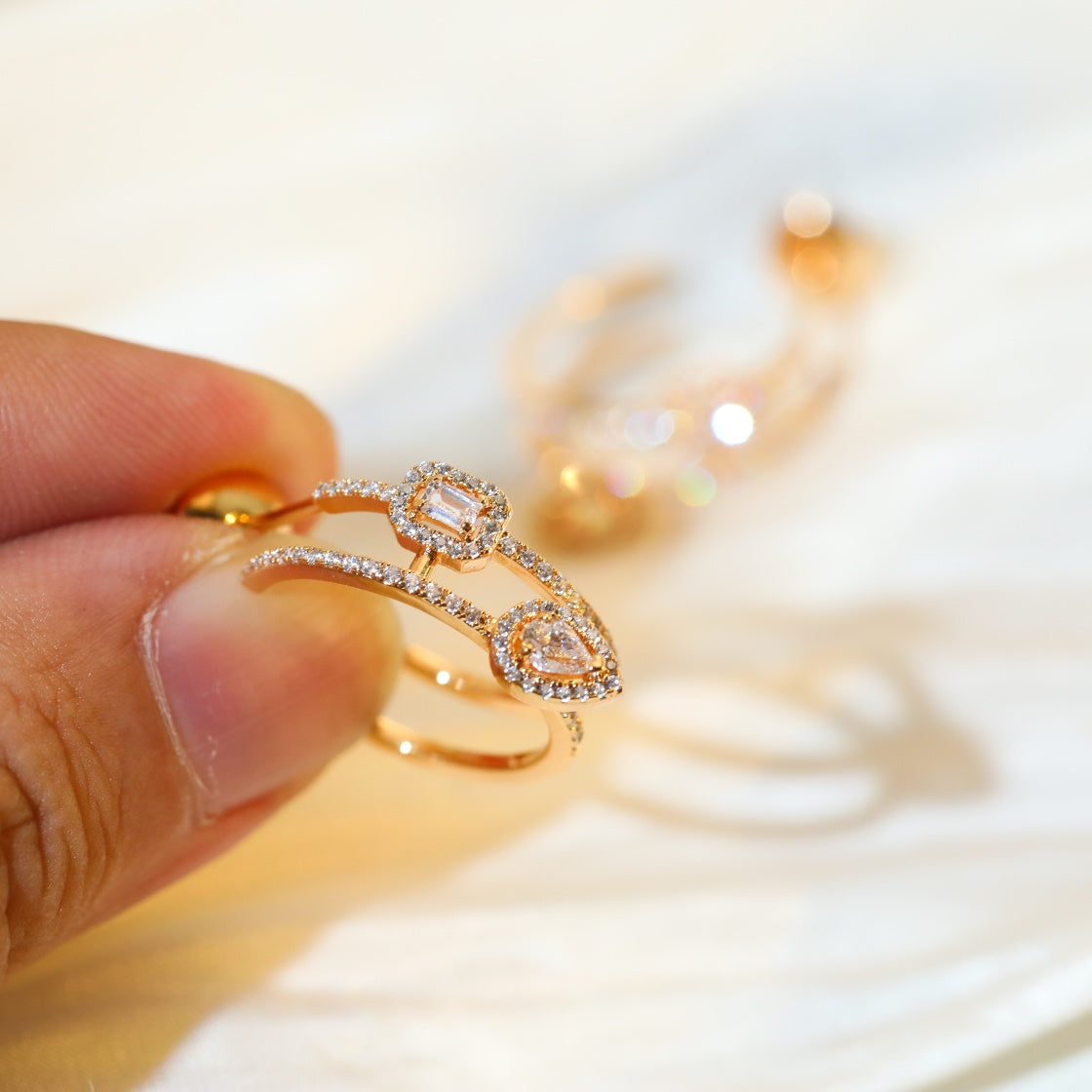 [⭐Veyra]CREOLES MY TWIN 2 RANGS SILVER DIAMOND EARRINGS