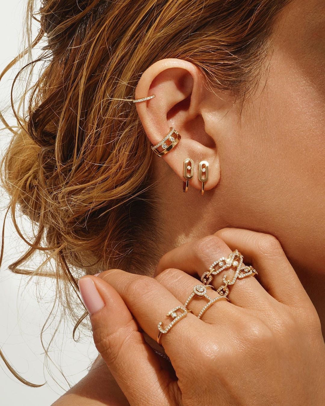 [⭐Veyra]CREOLES MOVE UNO MINI 1 DIAMOND EARRINGS