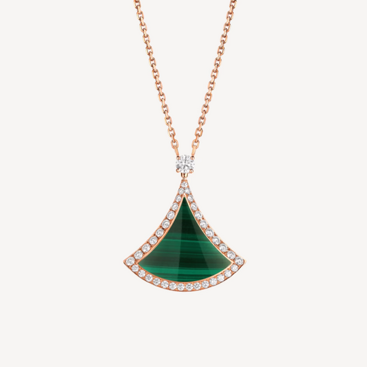 [⭐Veyra]DREAM MALACHITE DIAMOND PAVED PINK GOLD NECKLACE