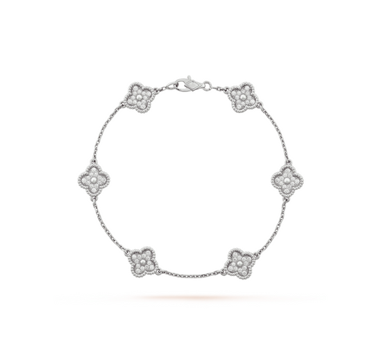 [⭐Veyra]CLOVER 6 MOTIF SILVER DIAMOND BRACELET