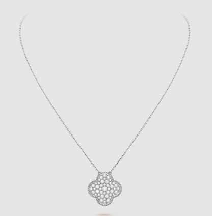 [⭐Veyra]CLOVER 25MM LARGE PENDANT DIAMOND PAVED SILVER NECKLACE